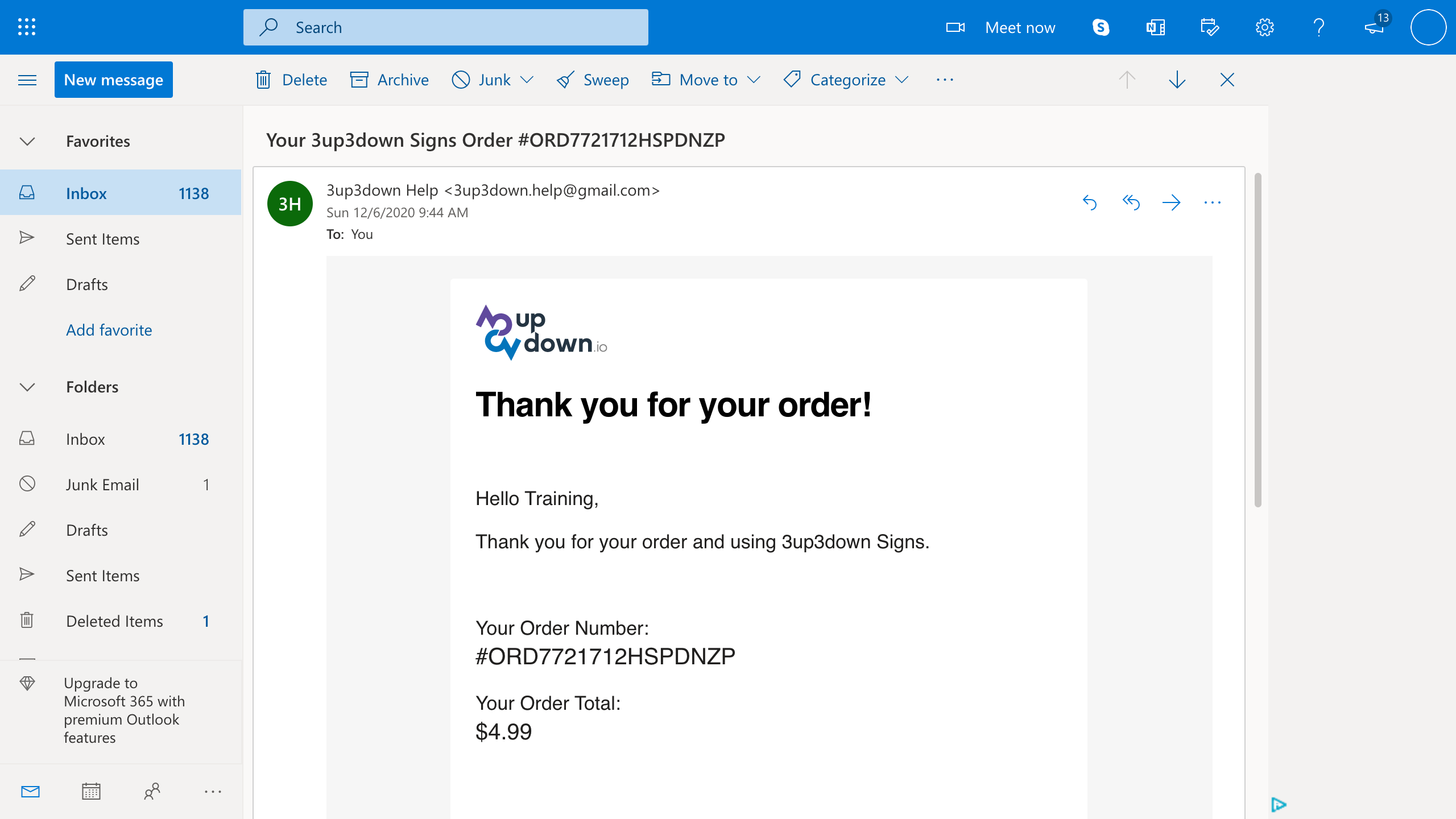 Email order confirmation